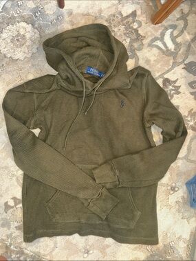 Ralph Lauren Olive Waffle Knit Pullover Hoodie